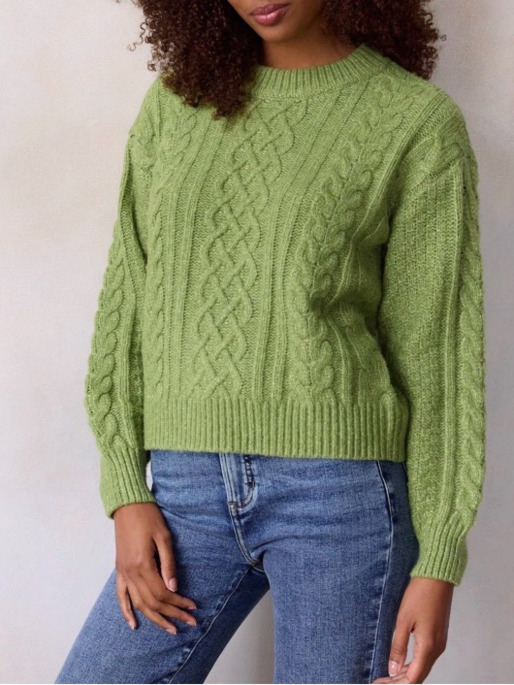 Women’s Lauren Conrad Green Cable Knit Crewneck Pullover Sweater, Size Medium